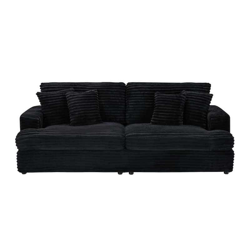 Corduroy Upholstered 3 Seater Sofa, Oversized Cloud Deep Seat Couch with 4 Lumbar Pillows, Loveseat for Living Room, Apartment