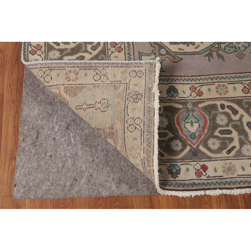 Gray Geometric Tabriz Persian Vintage Area Rug Handmade Wool Carpet - 9'10"x 12'11"