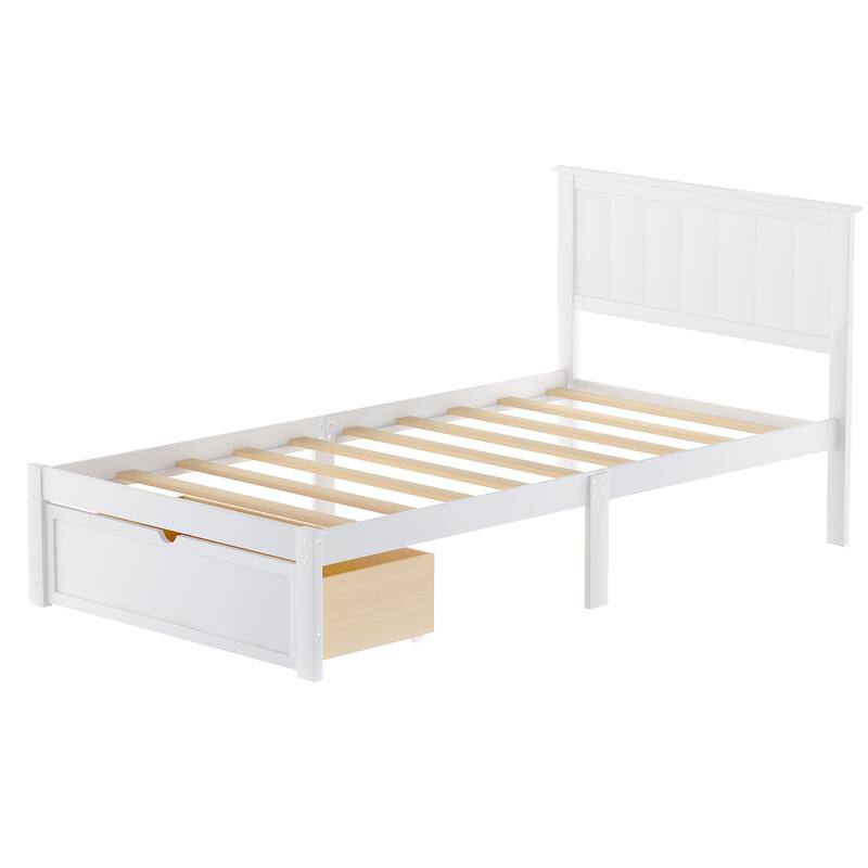 Wood Platform Bed with Under-Bed Drawer Storage, No Box Spring Needed