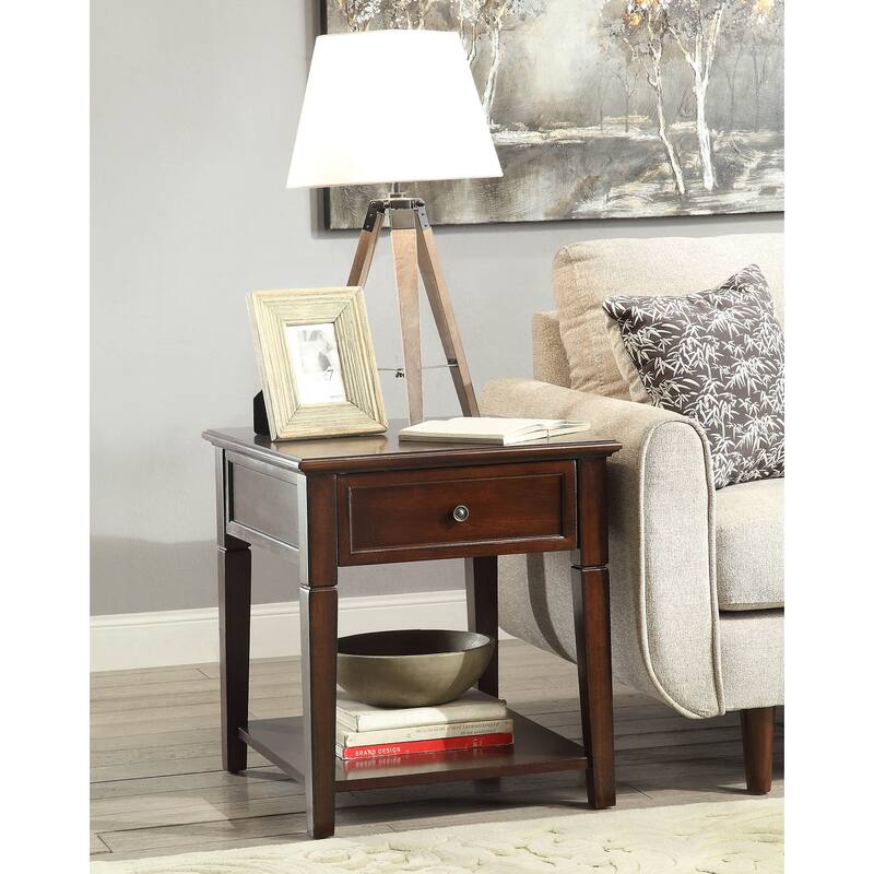HomeRoots 24" Walnut Manufactured Wood Rectangular End Table With Drawer And Shelf - 22