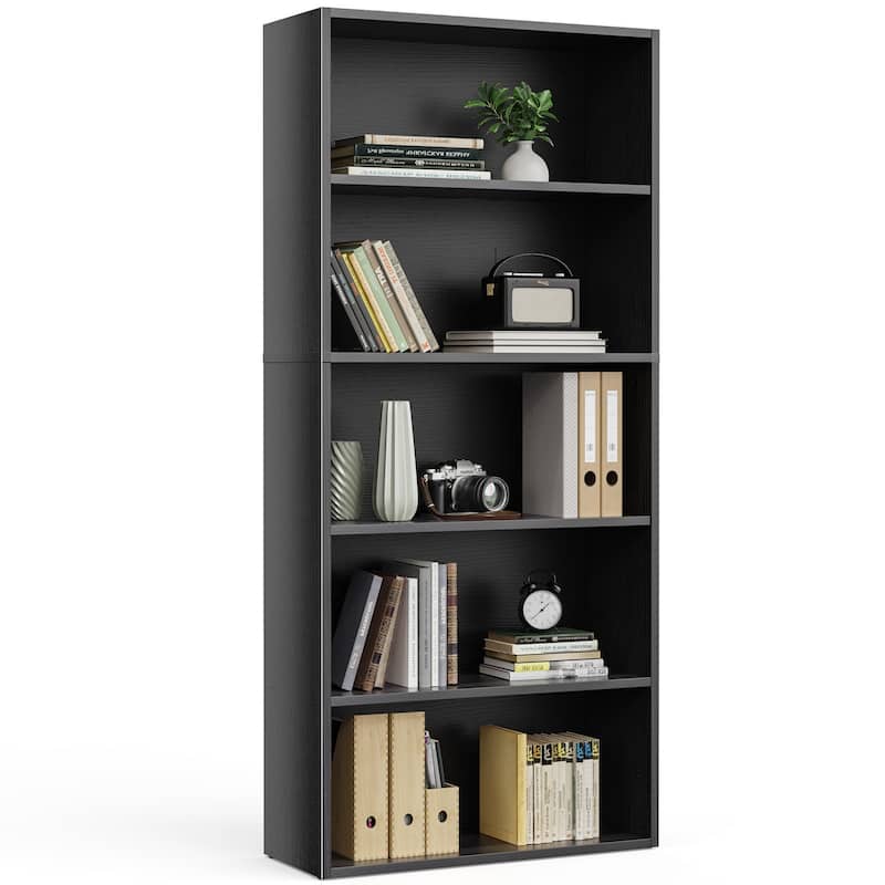 Industrial 5 Shelf Bookcase-Large 53 Inch Tall Floor Standing Open Bookshelf for Home Office, Living Room, and Bedroom Storage - Black