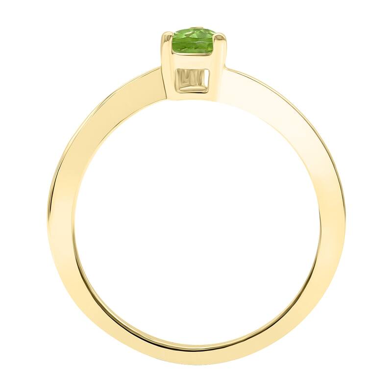 Women's Solitaire Pear Shaped Peridot Wave Ring in 10K Yellow Gold