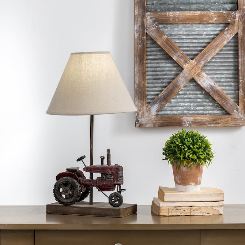 Glitzhome 18.9"H Polyresin Farmhouse Tractor Table Lamp