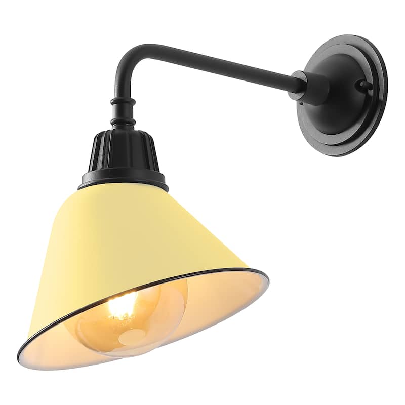 Aurora 9.63" 1-Light Farmhouse Industrial Indoor/Outdoor Iron LED Gooseneck Arm Outdoor Sconce, by JONATHAN Y - 9.63 - Matte Yellow/Black