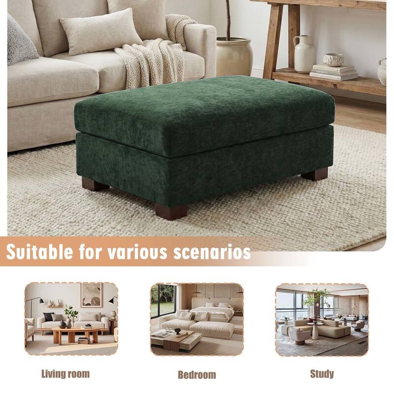 Oversized Chenille Modular Ottoman With Cushioned Top