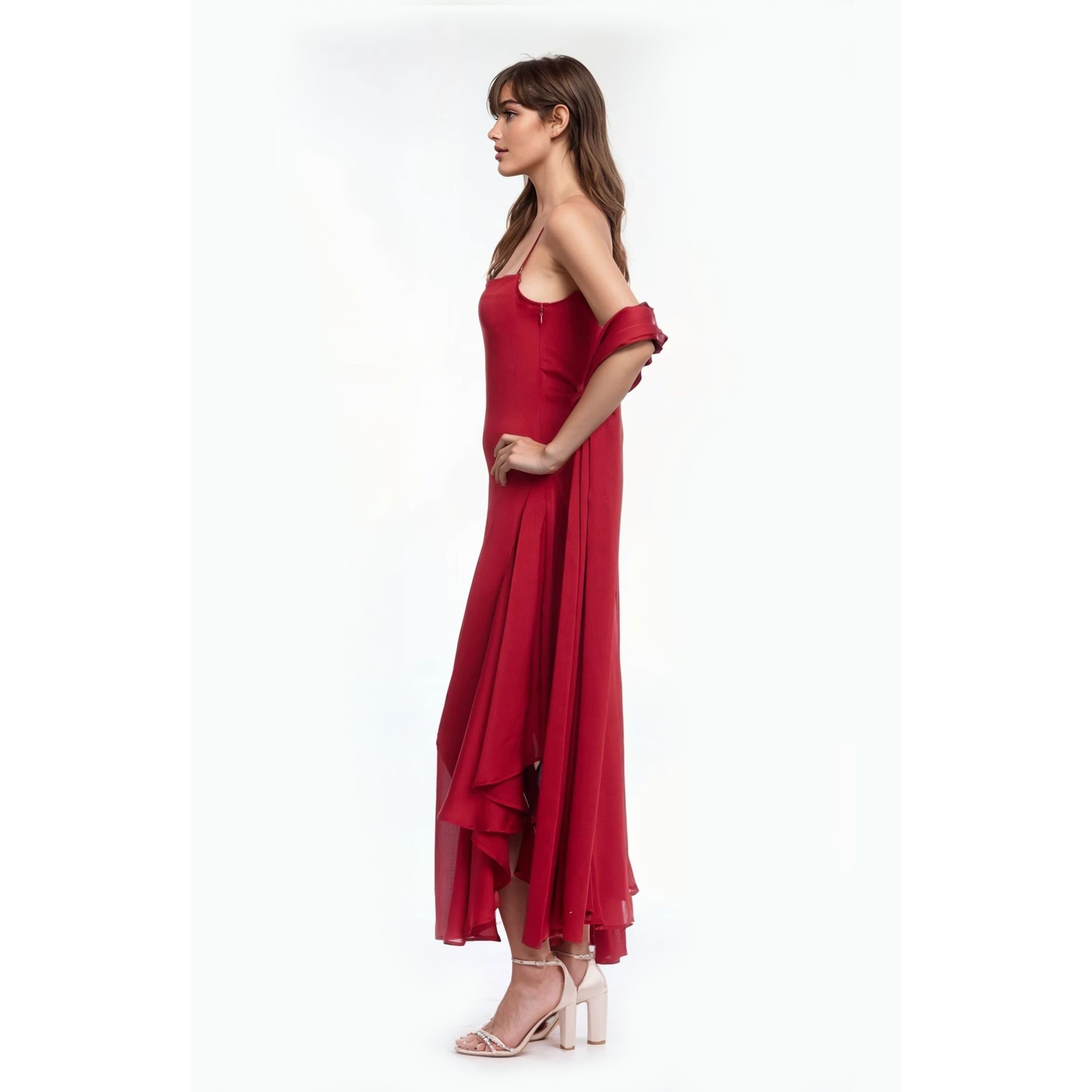 jewel x badgley mischka twisted shoulder midi dress Jewel Badgley Mischka Janie Square Neck Midi Dress with Chiffon Scarf Detail - Overstock