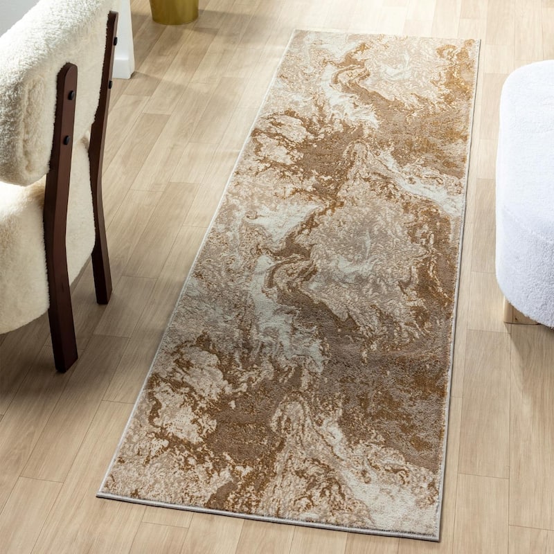 Luxe Weavers Marble Abstract Area Rug, Non-Shedding Carpet - 2' x 7' - Beige