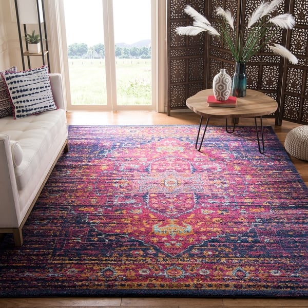 slide 2 of 104, SAFAVIEH Evoke Jacki Vintage Boho Medallion Rug 10' x 14' - Blue/Fuchsia - Rectangle