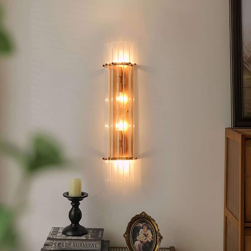 Casandra 4-Light Brushed Brass Crystal Glass Bar Wall Sconce - Brushed Brass