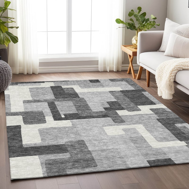 Premium Washable Super Soft Modern Geo Mayfield Rug - Gray - 9' x 12' - Rectangle