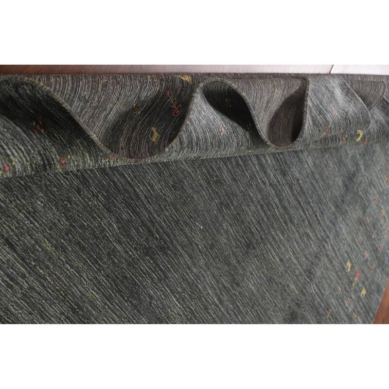 Gabbeh Area Rug Hand-Knotted Grey Wool Carpet - 7'11"x 9'10"