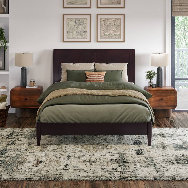 Valencia Solid Wood Low Profile Sleigh Platform Bed