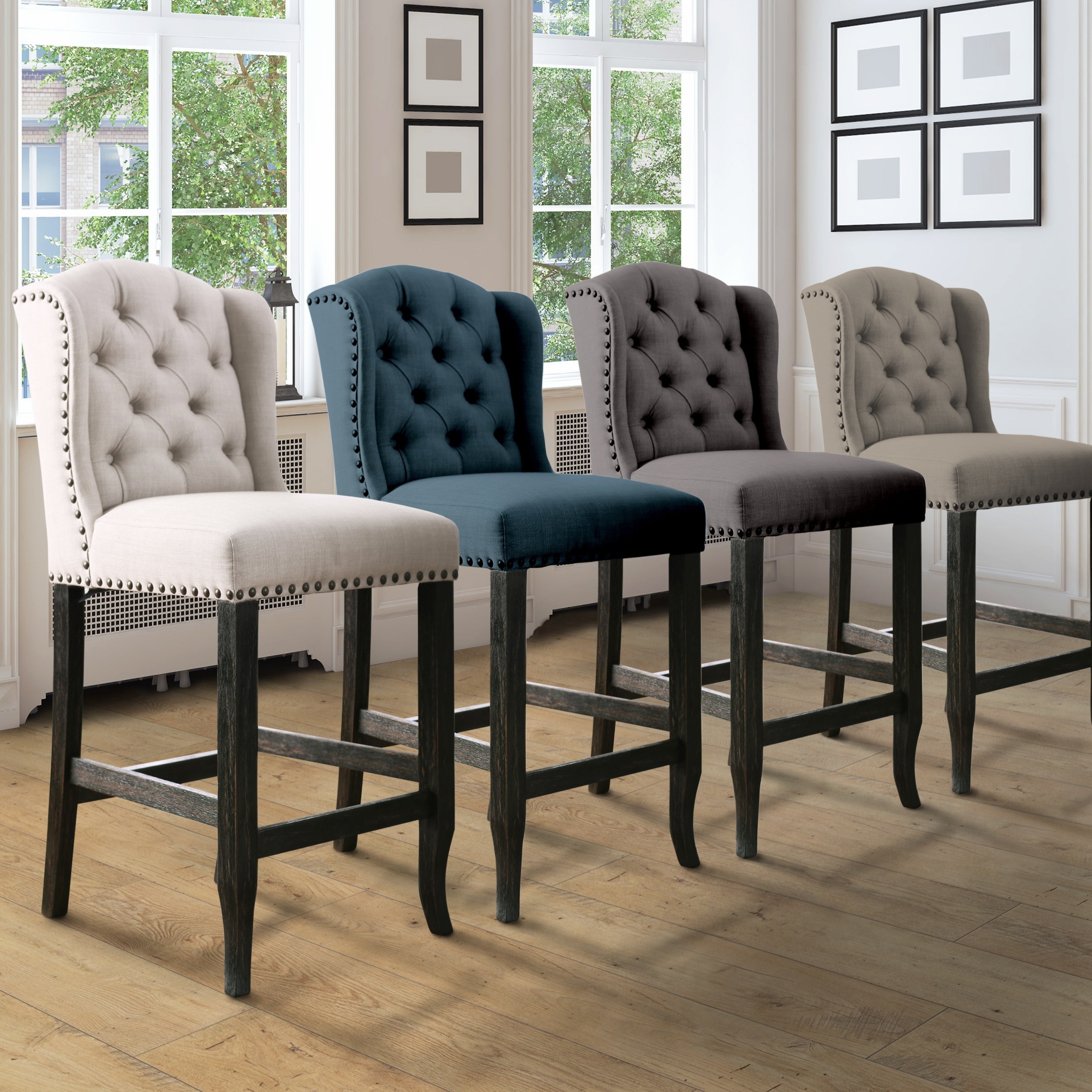 Furniture of America Tays Counter Height Stool in Dark Blue Set of