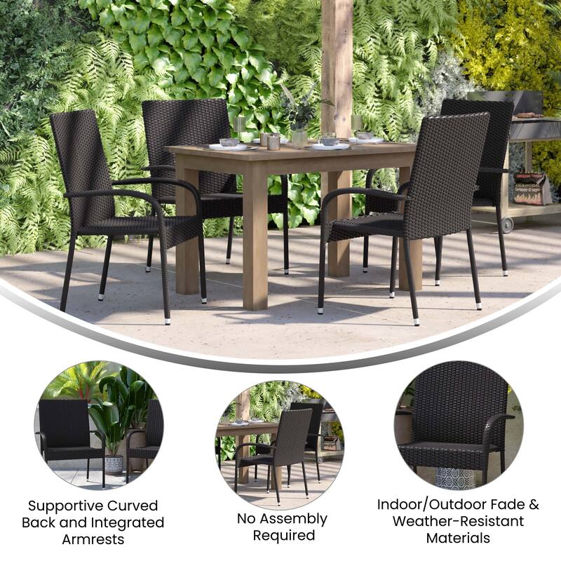 Indoor/Outdoor Stacking Steel Framed Wicker Dining Armchairs - 4 Pack
