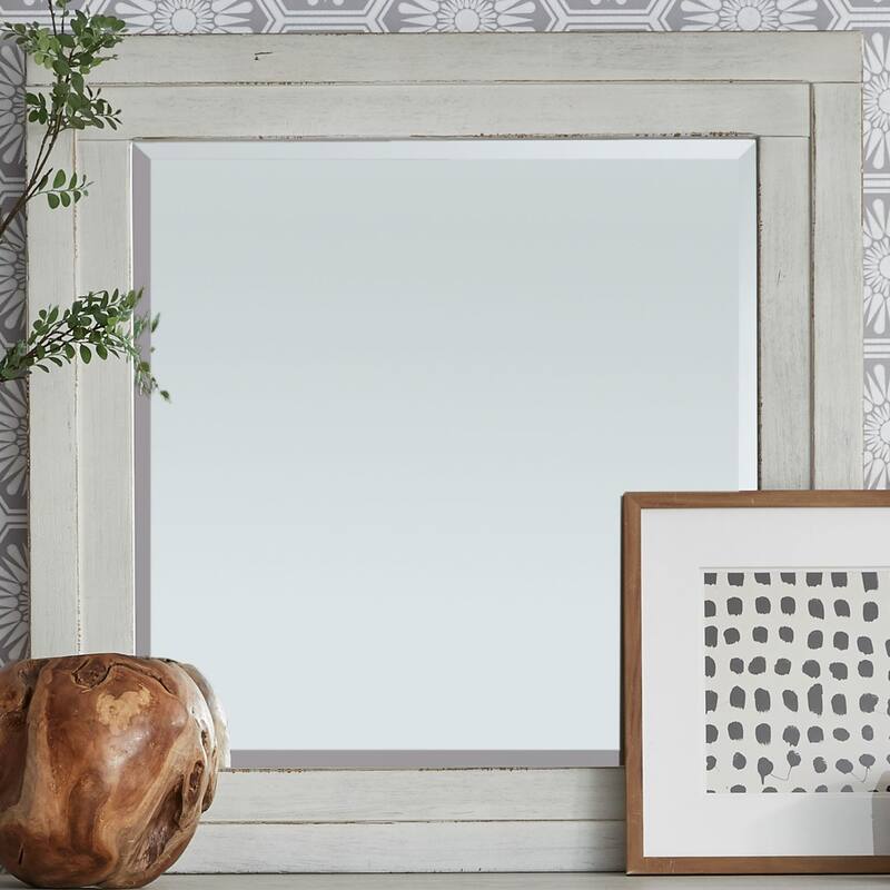 Modern Farmhouse Flea Market White Distressed Mirror - White