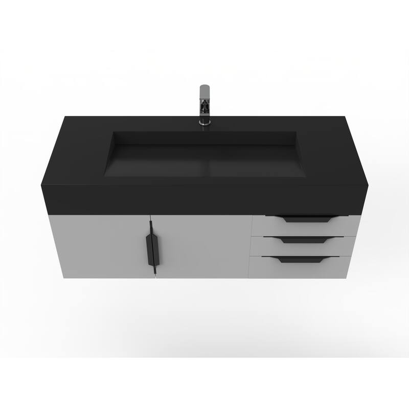 Nile 48" Wall Mounted Bathroom Vanity Set w/ Black Top