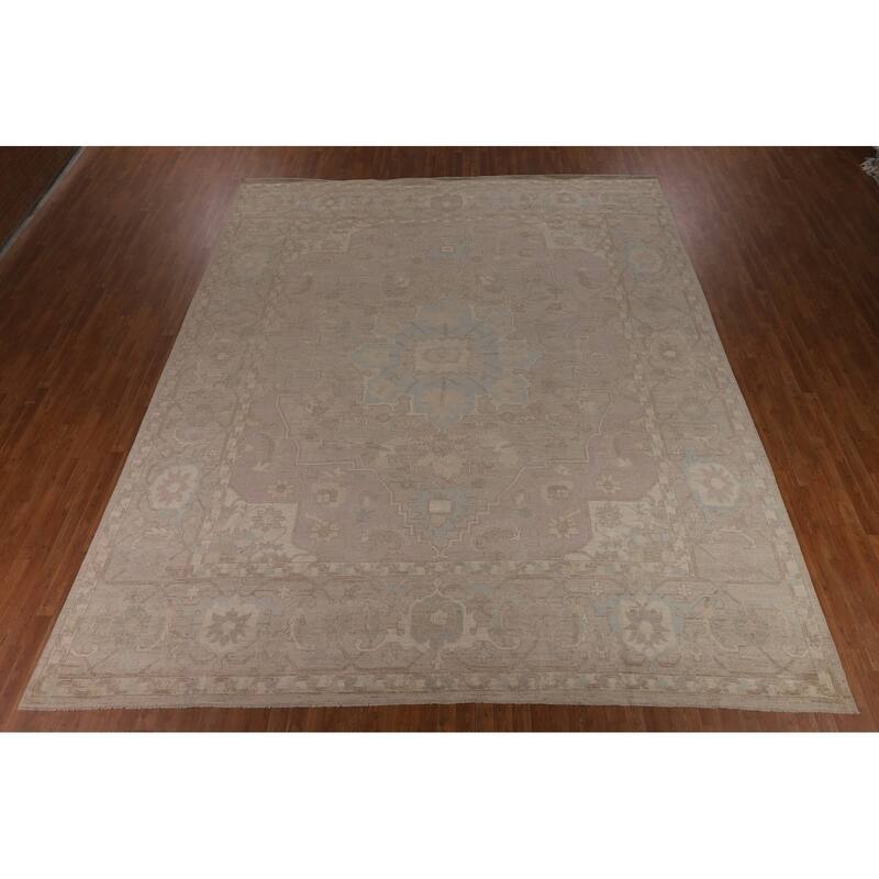 Vegetable Dye Oushak Large Square Area Rug Hand-Knotted Wool Carpet - 12'5"x 12'4"