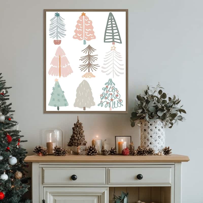Christmas Tree Sketchbook II by June Erica Vess (23 x 28 in.), Framed Canvas Wall Art Print - Sylvie Dark Gold