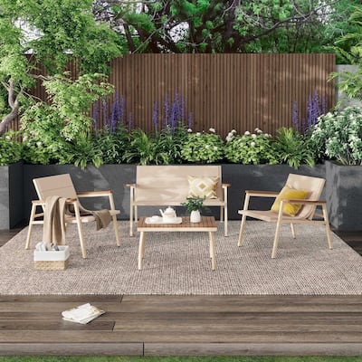 Outdoor 4-Piece All-Weather Patio Conversation Set with Soft Cushions