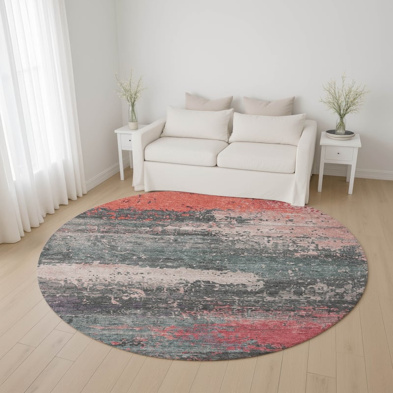 Premium Washable Super Soft Abstract Modern Mayfield Rug - Coral - 8' x 8'