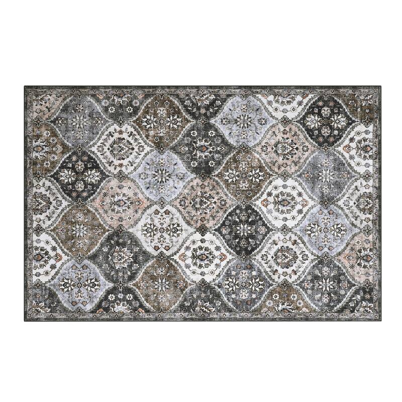 Rugs for Living Room Vintage Oriental Trellis Area Rug Soft Non Slip Low Pile Accent Rugs for Dining Room Office