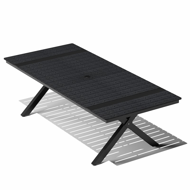 Outdoor Aluminum Dining Table Rectangular Table with Umbrella Hole for 10-12 Person