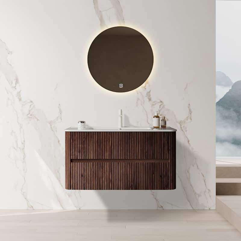 Modland 30 inch / 36 inch Floating Bathroom Vanity With Sink & Soft Close Door, Walnut, Modern