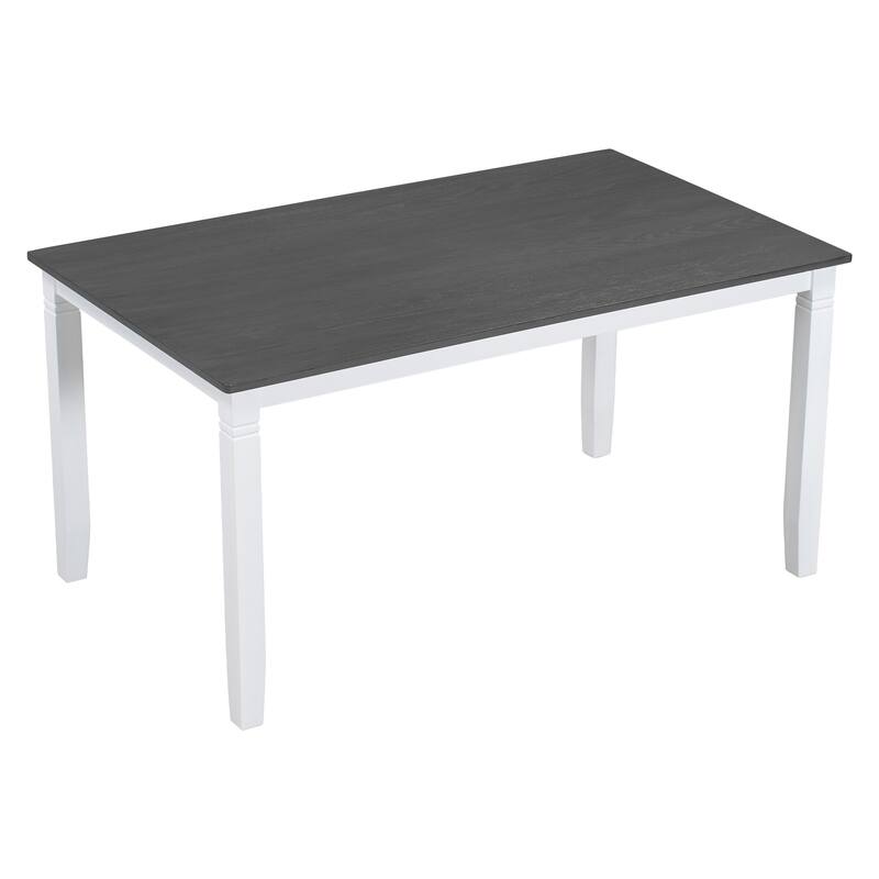 6-Piece Wood Dining Table Set with Upholstered Bench and 4 Dining Chairs, Two-Tone Kitchen Table Set with Engraved Legs