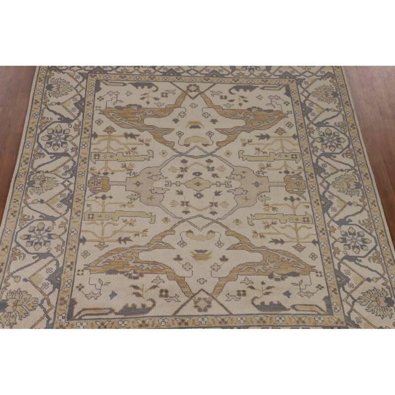 Beige Oushak Oriental Area Rug Handmade Oriental Wool Carpet - 8'1"x 9'10"