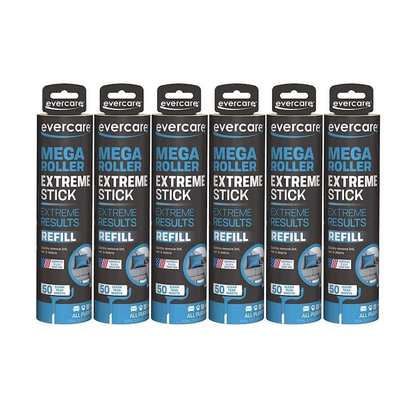 Evercare Mega Roller Extreme Stick Large Surface Roller Refill - 6 Packs (50 Sheets Each)