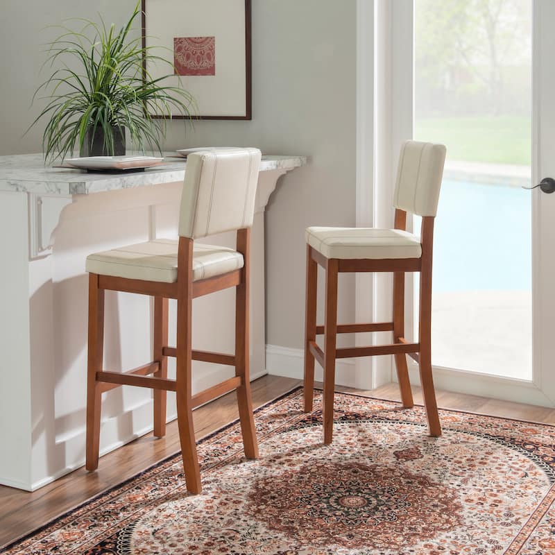Linon Lombardy Faux Leather and Rubberwood Bar Stool - Cream/Brown
