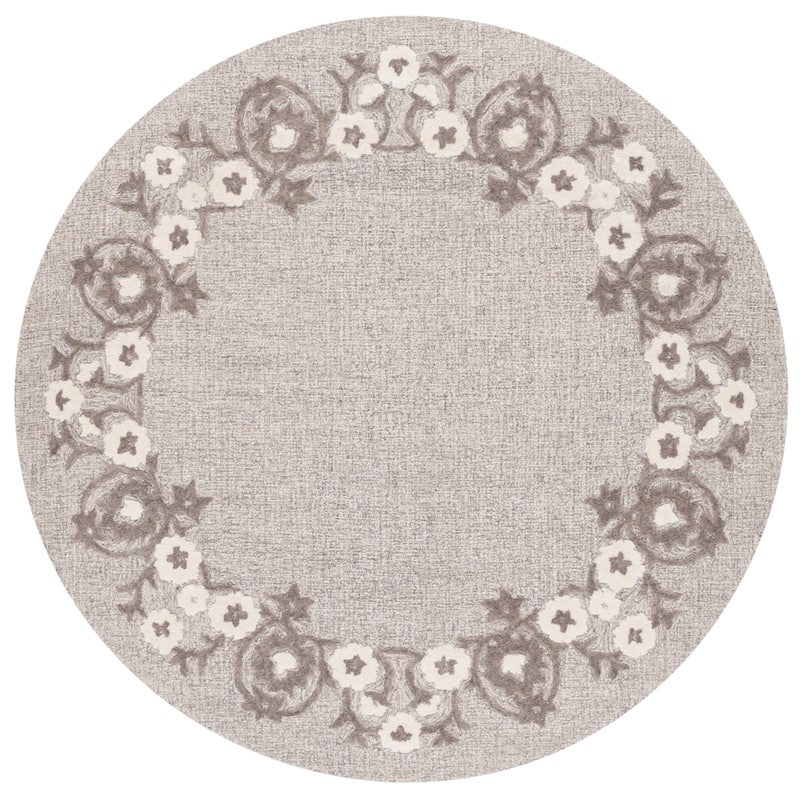 SAFAVIEH Handmade Ebony Vasilij Modern & Contemporary Wool Rug - 6' Round - Grey/Ivory