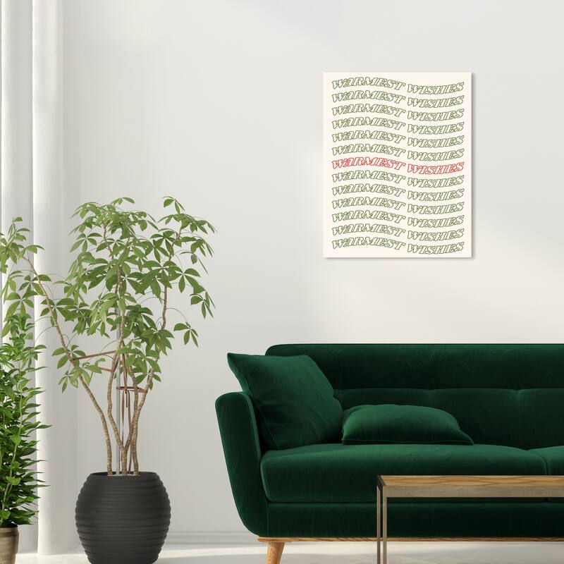 Wynwood Studio Canvas Holiday and Seasonal Warm Red Wishes Repeat Green Modern & Contemporary Wall Art Canvas Print - 20 x 24