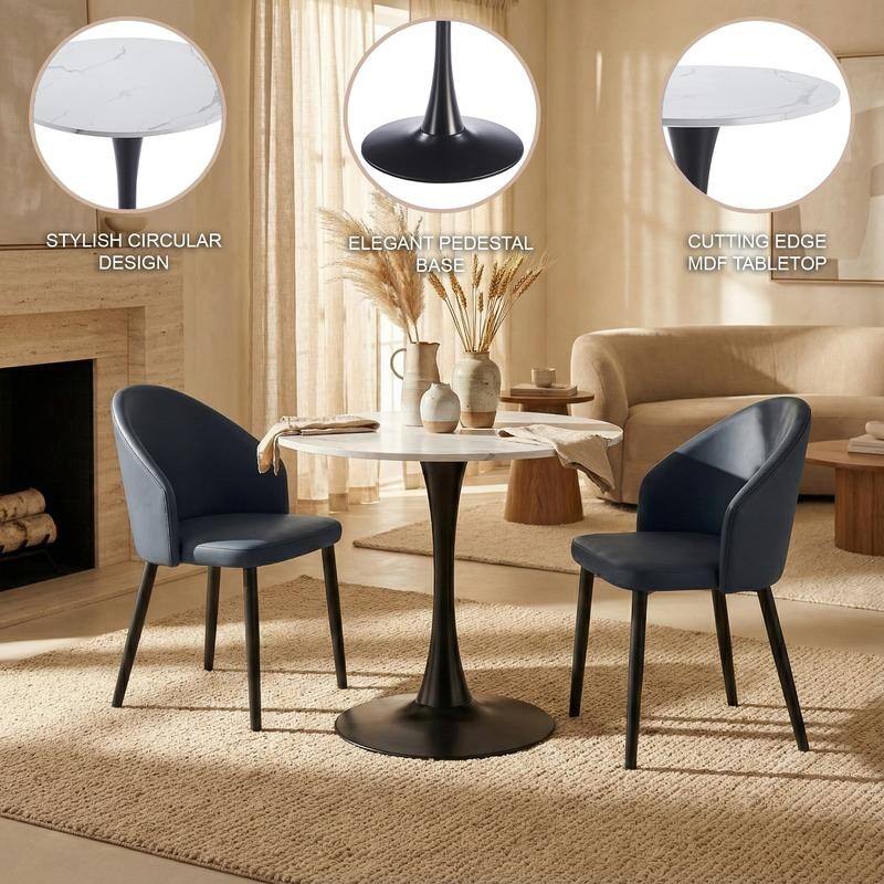 Bristol Modern Solid Wood Top Dining Table with Powder Coated Stainless Steel Pedestal Black Base for Home Kitchen or Restaurant