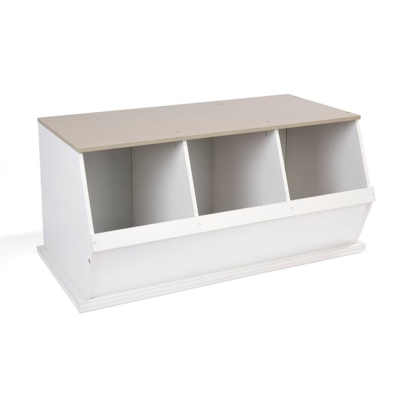 Taylor & Olive Lantana Three Bin Stackable Storage Cubby - White/Gray Woodgrain