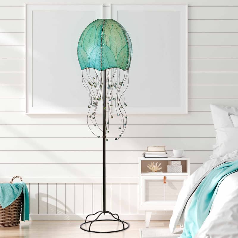 Handmade Jellyfish Large Floor Lamp, Cocoa Leaves Shade, 15 x 15 x 64 in.