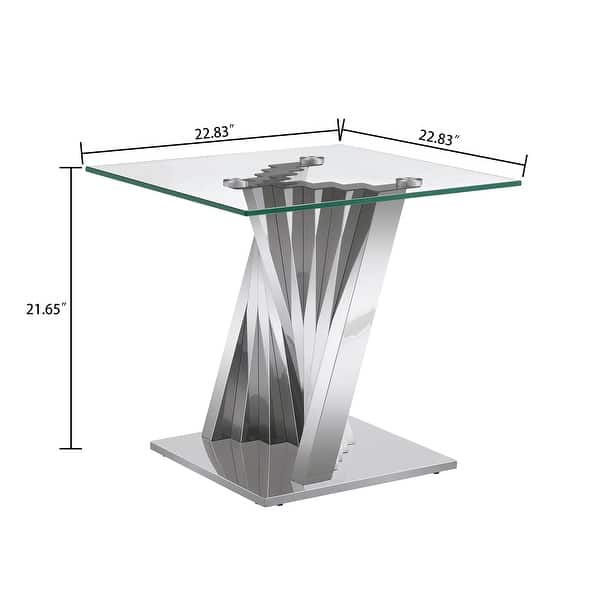 dimension image slide 0 of 2, Tempered Glass Top End Table with Gold Mirror Finish Stainless Steel Base
