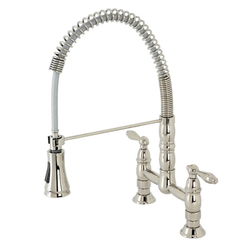 Kingston Brass Heritage 1.8 GPM Widespread Bridge Pull Down Kitchen - Polished Nickel