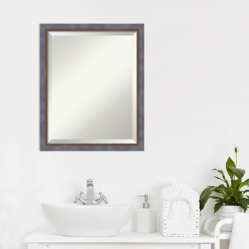 Two Tone Beveled Wood Framed Bathroom Vanity Wall Mirror