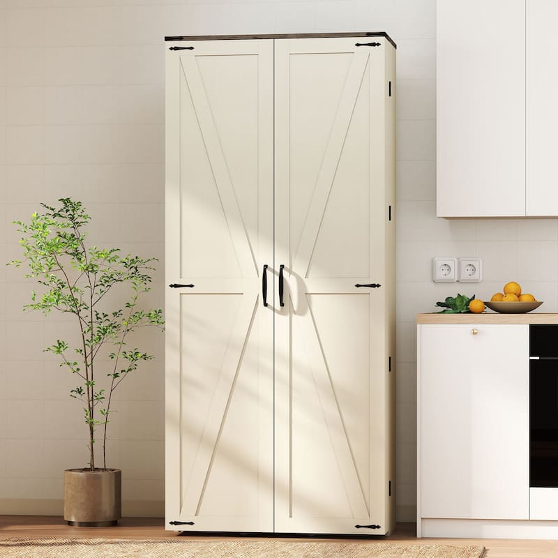 67" Kitchen Pantry Cabinet with Adjustable Shelves, Tall Storage Organizer Cupboard for Kitchen, Dining Room - Off-White
