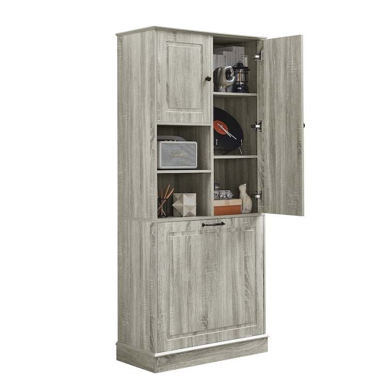 GDF Studio - Tommy Modern MDF Tall Storage Cabinet with Adjustable Shelves and Large Flip-Out Basket