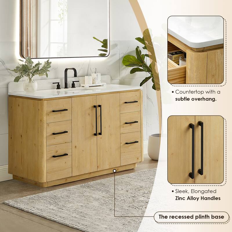 Serene Bathroom Vanity in Nature Brown with Grain White Engineered Stone Countertop with Mirror