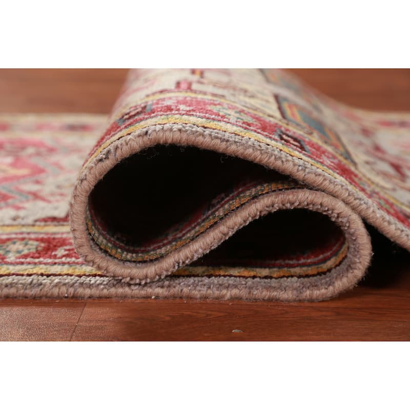 Hand Knotted Oriental 100% Wool Carpet Traditional Geometric Greys & Charcoal Heriz (serapi) Runner Rug - 7' 10'' X 2' 7''