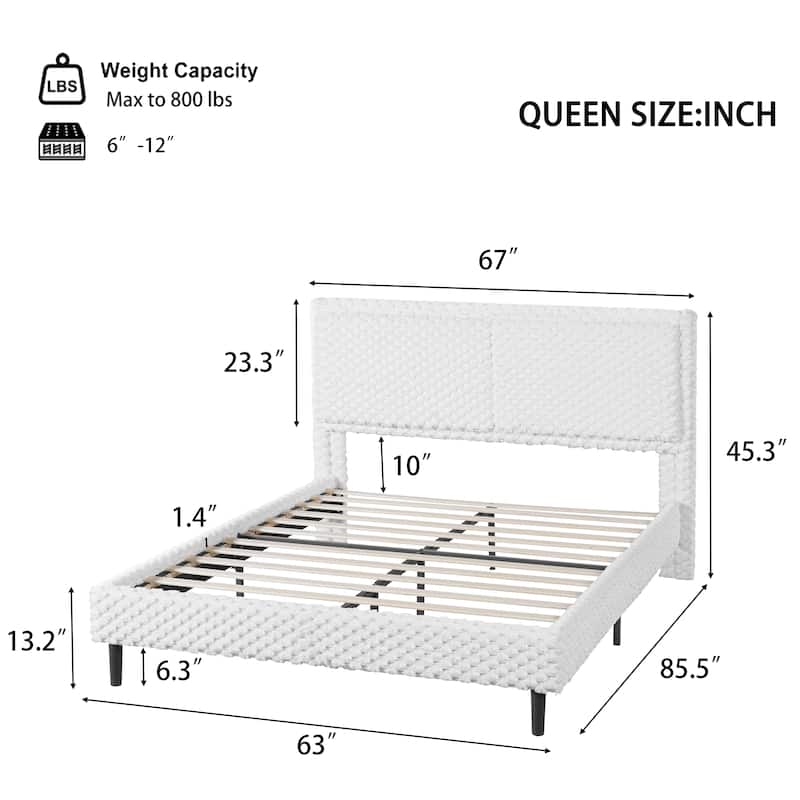 Queen / King Modern Plush Upholstered Bed with Soft Padded Backrest for Comfort