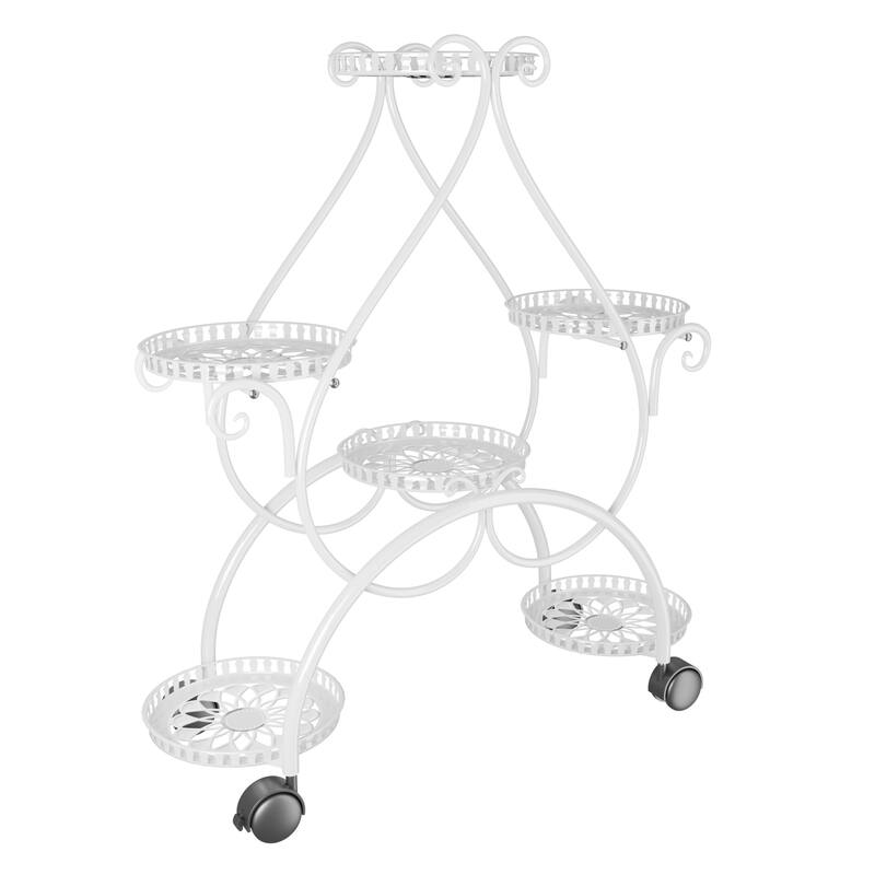 White Metal Cute Plant Stand Wheeled