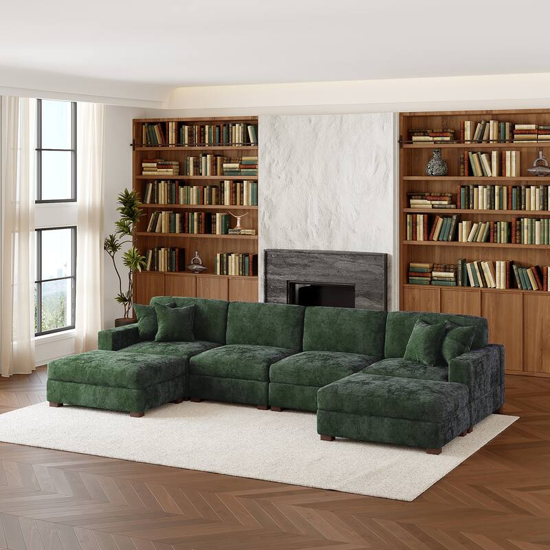 Oversized Chenille Modular Sectional Sofa Conversation Set with 2 Ottomans