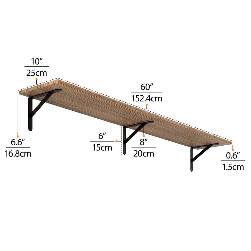 Wallniture Forme Wood Board 60" Long, 10'' Deep, Floating Shelf for Living Room, Hanging Shelf for Wall, Office Decor, Burnt,1Pc