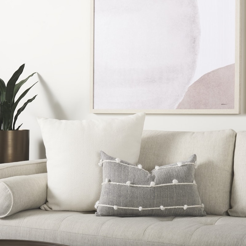 Dark Blue and Beige Lumbar Accent Pillow Cover