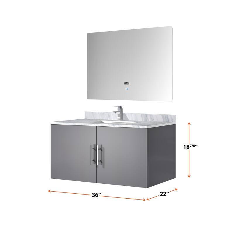 Geneva Bath Vanity with Carrara Marble Top, Sink & Mirror