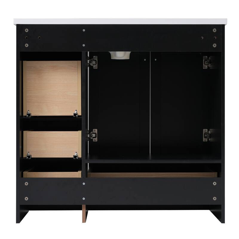 36 inch MDF Freestanding Bathroom Vanity Set with Integrated Resin Sink with Soft Close